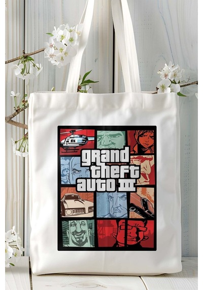 Art Hediye Grand Theft Auto Gta Oyun Baskılı Bez Çanta Omuz Çantası Kişiye Özel Model 3 Çok Renkli