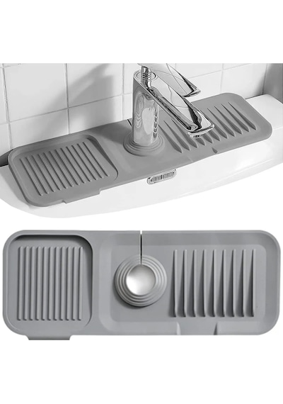 Elastik Musluk Matı Su Tutucu Düzenleyici Kaydırmaz Taban Organizer Mutfak Banyo Lavabo Silikon Gri Diğer