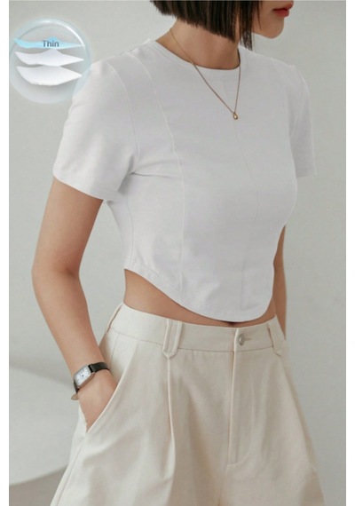 Kadın Crop Tişört Slim Fit Basic Kısa Kollu Yazlık Şık Üst Beyaz