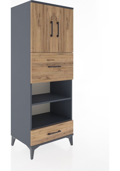 Hyperion Dolap 4 Raflı 2 Çekmeceli 2 Kapaklı 60x44x163 Antrasit-çam Antrasit