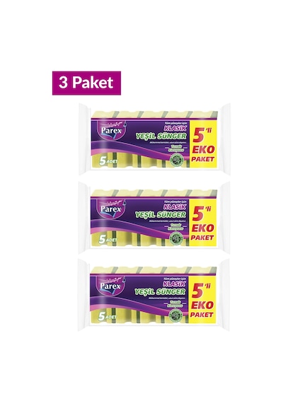 Klasik Yeşil Sünger Oluklu 5'li Paket Üçlü Set