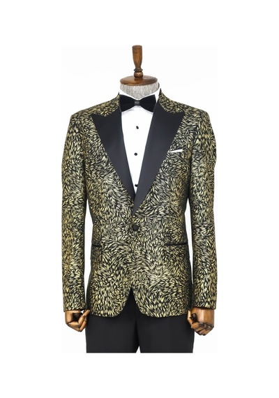 Wessi Tüy Desenli Slim Fit Erkek Smokin Ceket - Siyah