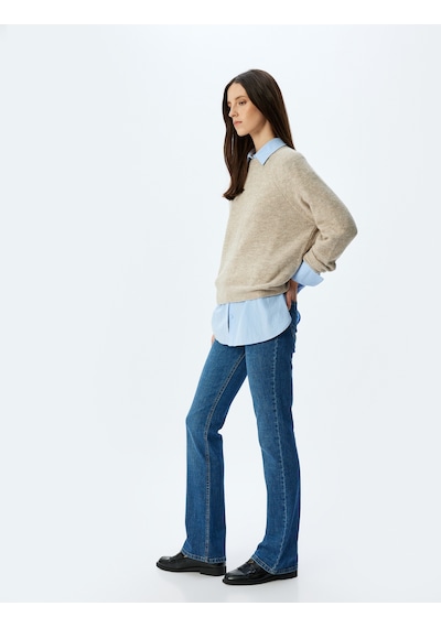 Koton Düşük Bel İspanyol Paça Slim Fit Düğmeli Cepli Kot Pantolon - Flare Jean Koyu İndigo 5wal40239md Indigo Koton Düşük Bel İspanyol Paça Slim Fit Düğmeli Cepli Kot Pantolon - Flare Jean Koyu İndigo 5wal40239md Indigo