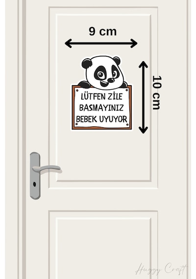 Lütfen Zile Basmayınız Bebek Uyuyor Gülen Panda Sticker Kapı Zili Etiketi Standart