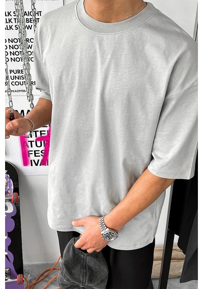 Gri Cozy Basic Soft Oversize Tişört Gri