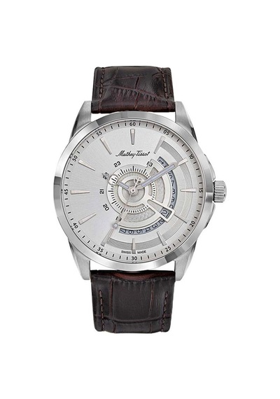 Mathey Tissot H711as Swiss Made 5 Atm Suya Dayanıklı Deri Kordonlu Quartz Kahverengi Erkek Kol Saati Gümüş