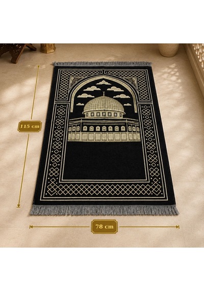 Bk Gift Kişiye Özel Nakış İşlemeli Hediyelik Seccade - Şönil Kumaş - Mescidi Aksa Motifli - Siyah Renk