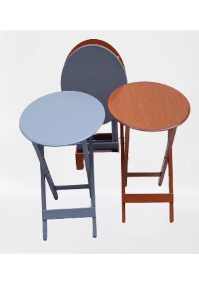 Çanta Zigon Sehpa Oval Model Dörtlü Ahşap Mdf Ceviz Ve Gri Renk Uyumu El Yapımı