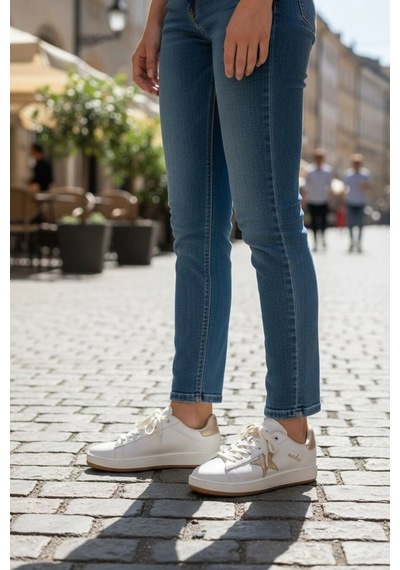 In Step Seeyli Kadın Bej Altın Yıldız Detaylı Günlük Spor Ayakkabı - Sneaker