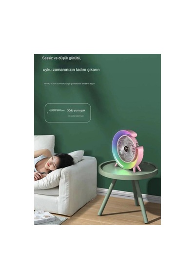 Masaüstü Vantilatör Usb Şarjlı Rgb Led Işıklı 3 Kademeli 180 Ayarlanabilir Soğutucu Fan Yeşil Diğer