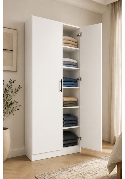 2 Kapılı Gardırop, Elbise Dolabı, Askılı Ve Raflı Beyaz
