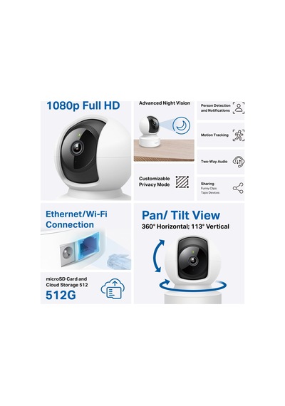Tp-lınk Tapo C202 Bebek/ev Güvenlik Kamerası Wifi-ehernet 1080p 12mt Gece Görüşü Pan/tılt İki Yönlü Ses 1923 Mh-hs3349-3806
