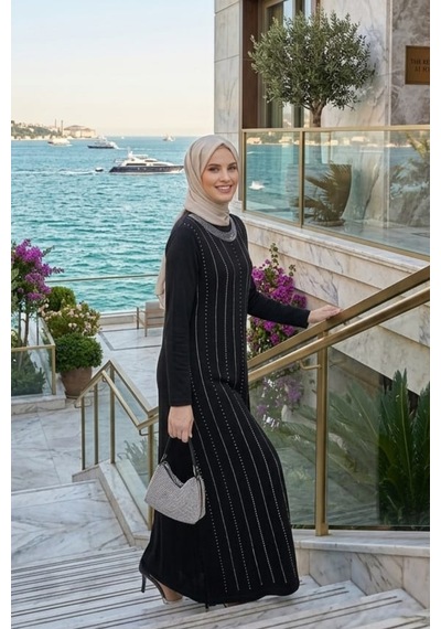 Hb Harma Time Butik Kadın Taş İşlemeli Kristal Kumaş Uzun Tesettür Siyah Elbise Siyah Siyah Hb Harma Time Butik Kadın Taş İşlemeli Kristal Kumaş Uzun Tesettür Siyah Elbise Siyah Siyah