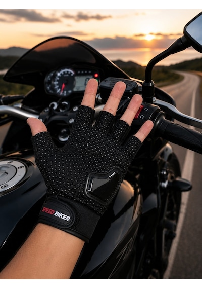 Speed Biker Kısa Parmak Yazlık Motosiklet Eldiveni Siyah Ce En 13594  Sertifikalı