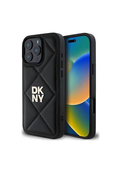 Apple Uyumlu iPhone 16 Pro Kılıf Dkny  Lisanslı Kapitone Tasarımlı Metal Logolu Deri Kapak Bej