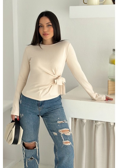 Noa & Noa Kadın Belden Bağlamalı Uzun Kollu Bluz Minimal & Şehirli Stil Ekru