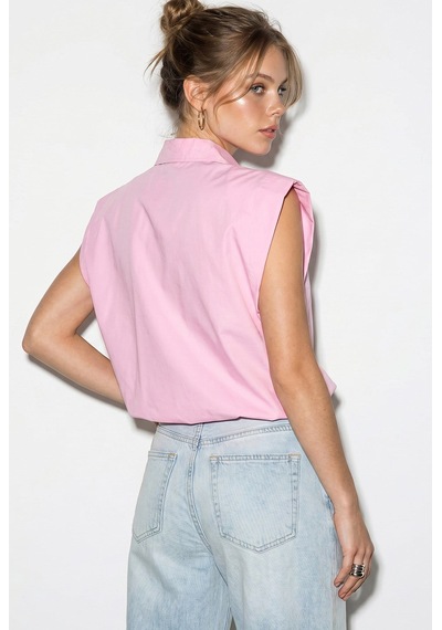 Kadın Kolsuz Gömlek Yaka Beli Lastikli Balon Crop Gömlek Dg261030 60286343 - Pembe