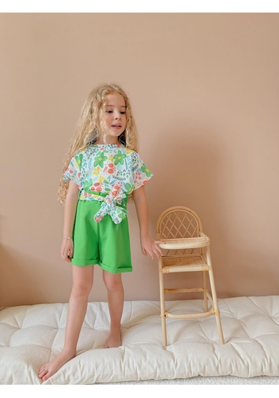 Jolly Kids Kız Çocuk Airobin Kumaş Bağlama Detaylı Şortlu Takım Mint