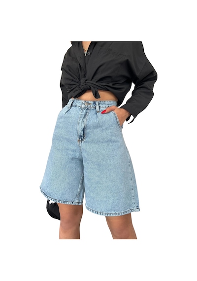 Rahat Kesim Denim Şort Çift Cepli Açık Mavi