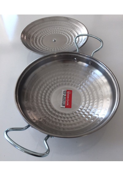 Kapaklı Paslanmaz Kavurma Sacı - Krom Çelik 3 No 35 CM + Ahşap Kaşık