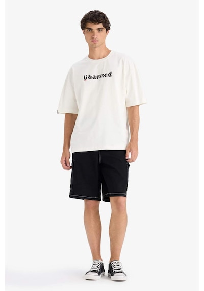 Defacto %100 Pamuk Loose Fit Bisiklet Yaka Baskılı Kısa Kollu Tişört F5731ax25auer105 Ekru