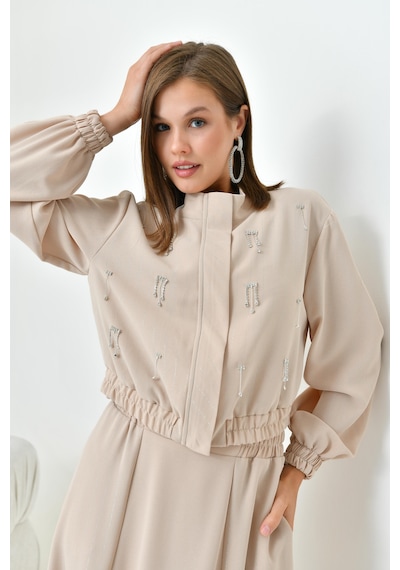 Ftz Women Kadın Simli Crep Etekli Takım Beige 30839-beige Bej