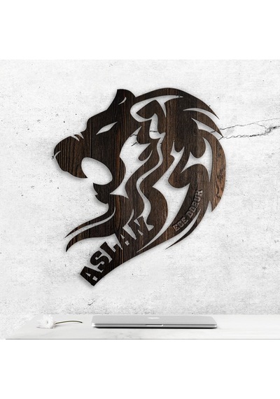 Bk Gift Kişiye Özel İsimli Aslan Tasarımlı Ahşap Duvar Objesi Model A3 Akgn12039 Renkli