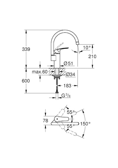 Grohe 332022433 Eurosmart Eviye Bataryası Mat Siyah
