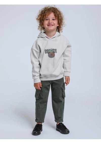 Jack Lions Erkek Bebek Kapüşonlu Ayıcık Baskılı Sweatshirt-14253 Gri