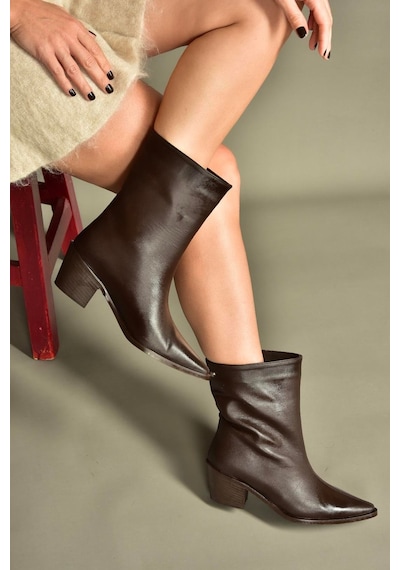 Fox Shoes V654082003 Kahverengi Hakiki Deri Alçak Topuklu Kadın Bot Kahverengi