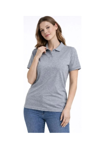 Buğrahayalin Pike Kumaş Düğmeli Yaka Regular Rahat Günlük Kısa Kol Tişört T-shirt - Gri Gri
