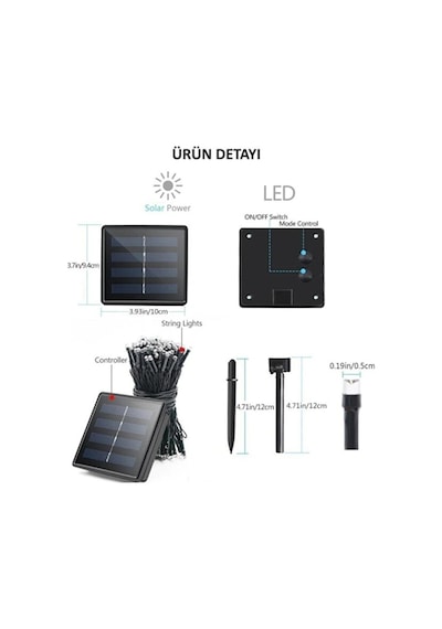 Solar 120 Ledli 10 Metre Gün Işığı Bahçe Aydınlatma Dekorasyon Güneş Enerjili Led Sarı Işık