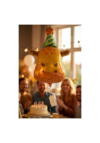 Şapkalı Safari Zürafa Kafa Folyo Balon 80x56 Cm Safari Temalı Çocuk Doğum Günü Parti Süsü Çok Renkli