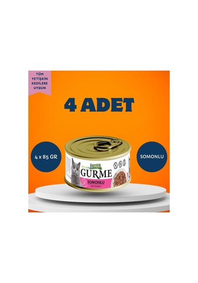 Gurme Soslu Somonlu Yetişkin Kedi Yaş Maması 4'lü Paket