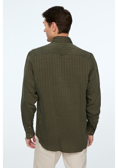 Morven Erkek Haki Liyosel Trend Çizgili Dinamik Fit Düğmeli Yaka Gömlek 26ms004032710 Haki