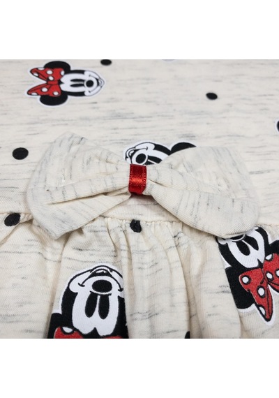 Minnie Mouse Desenli Fiyonk Detaylı Kısa Kol Elbise Koyu Mavi