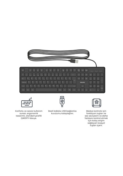 Phılıps Spk6248b, Usb Kablolu, Türkçe Q, Multimedya Klavye Siyah