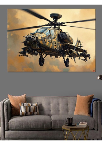 Askeri Saldırı Helikopteri Dekoratif Kanvas - Mdf Ahşap Tablo