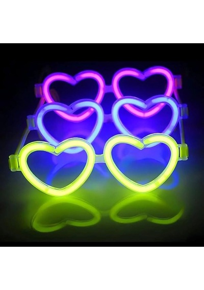 Glow Kalpli Fosforlu Gözlük 6 Lı Renkli Set Neon Parti Çok Renkli