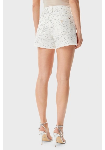 Guess Kadın Beyaz Relaxed Midi Şort Beyaz