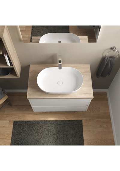 Dura Bagno Rose Çanak Lavabo 60x40 Cm, Batarya Deliksiz Tezgah Üstü Beyaz 5841