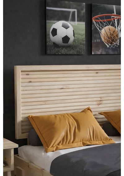 Ebruli Yatay Başlıklı Masif Ahşap Karyola Vernik 100x200