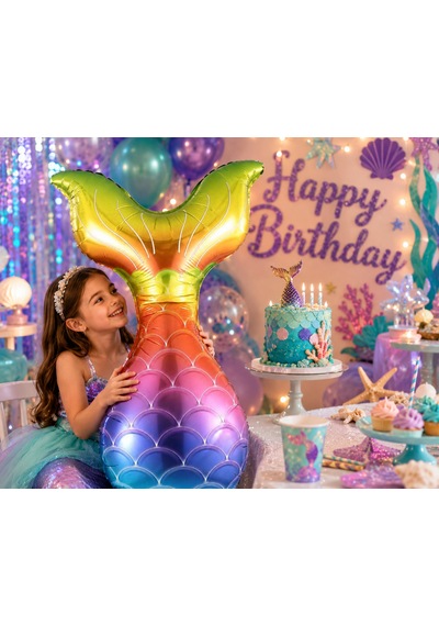 Folyo Balon Deniz Kızı Kuyruğu Rengarenk 36 İnç Mermaid Parti Süsü Dekor Balon Çok Renkli