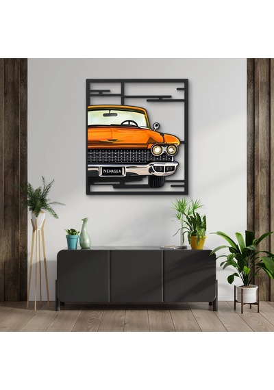 Turuncu Klasik Amerikan Otomobili - Metal Tablo - Dec0316 84 X 95 Cm Çok Renkli