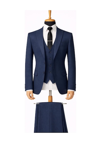 Erkek İtalyan Kesim Slim Fit Yelekli Takım Elbise - 7502 Lacivert