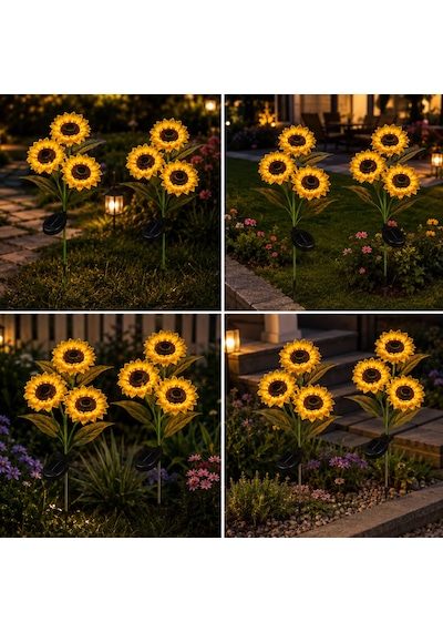 2li Set Güneş Enerjili Ayçiçeği Aydınlatma Led Işıklı Bahçe, Balkon, Yol Şık Tasarım -