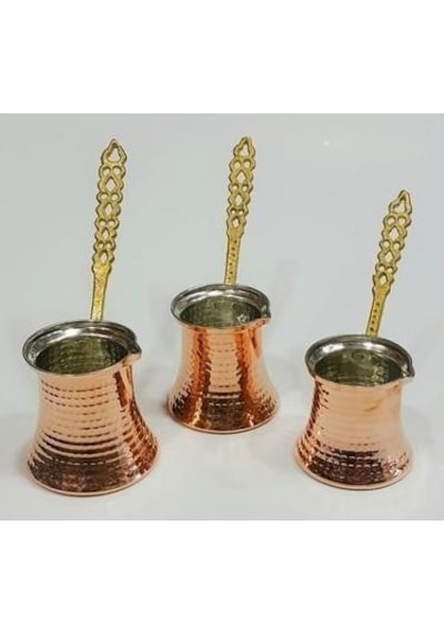 Dövme Bakır Cezve Seti 3 Lü Set 2-4-5 Kişilik Cezve Set
