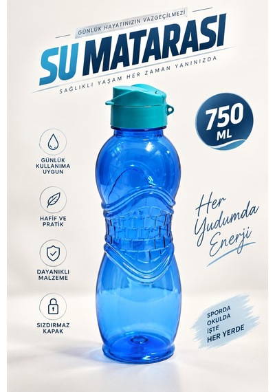 Su Matarası 750 Ml Mavi Suluk Su Şişesi Okul Spor Tüm Renkler