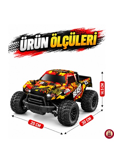 Uzaktan Kumandalı Arazi Aracı 20 Km Hız 2.4 Ghz Şarjlı Süspansiyonlu Büyük Teker Led Işıklı Rc Araba 30 Cm Sarı