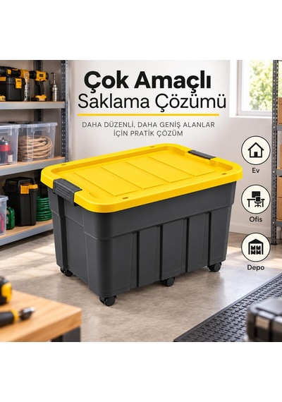 Tekerlekli Premium Kapaklı Plastik Saklama Kutusu, 60 L Diğer